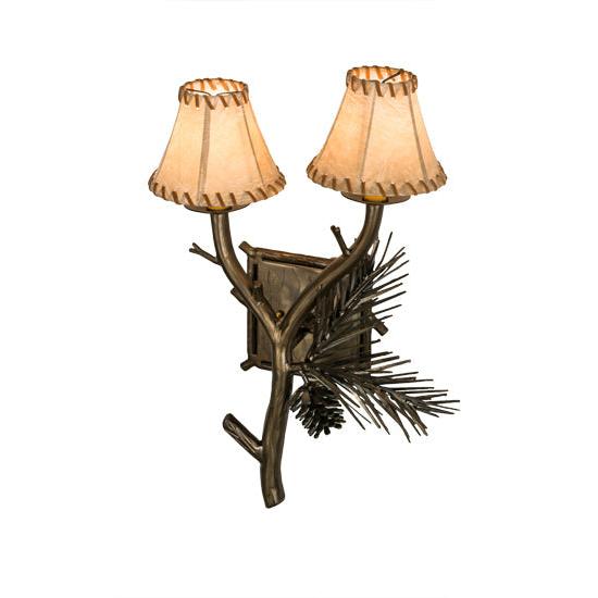 Meyda Lighting Lone Pine 15" 2-Light Antique Copper Wall Sconce With Beige Fabric Shade