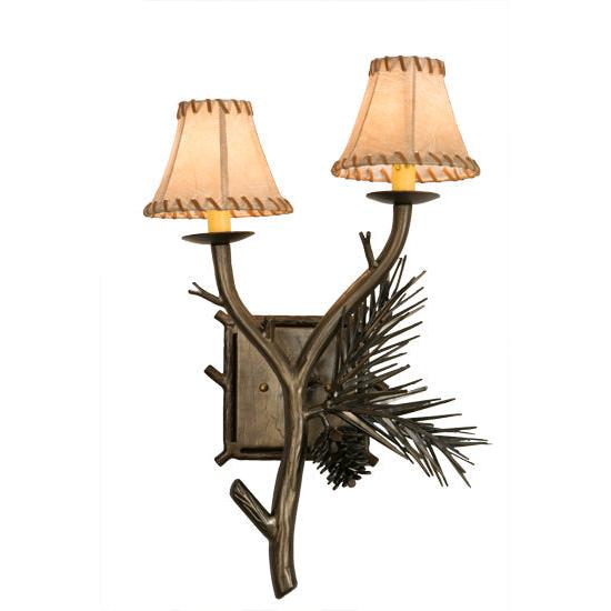 Meyda Lighting Lone Pine 15" 2-Light Antique Copper Wall Sconce With Beige Fabric Shade