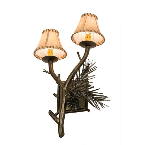 Meyda Lighting Lone Pine 15" 2-Light Antique Copper Wall Sconce With Beige Fabric Shade