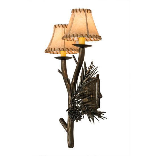 Meyda Lighting Lone Pine 15" 2-Light Antique Copper Wall Sconce With Beige Fabric Shade