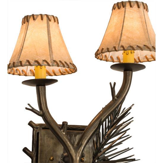 Meyda Lighting Lone Pine 15" 2-Light Antique Copper Wall Sconce With Beige Fabric Shade