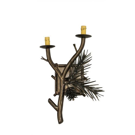 Meyda Lighting Lone Pine 15" 2-Light Antique Copper Wall Sconce With Beige Fabric Shade