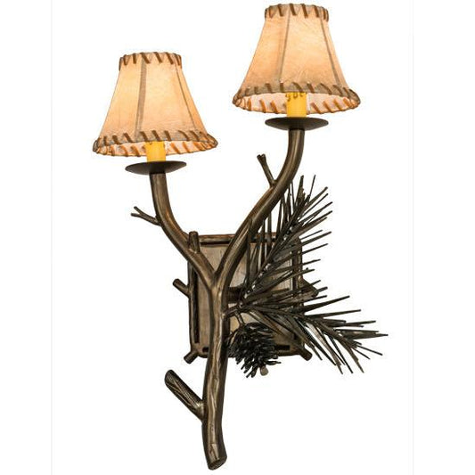 Meyda Lighting Lone Pine 15" 2-Light Antique Copper Wall Sconce With Beige Fabric Shade