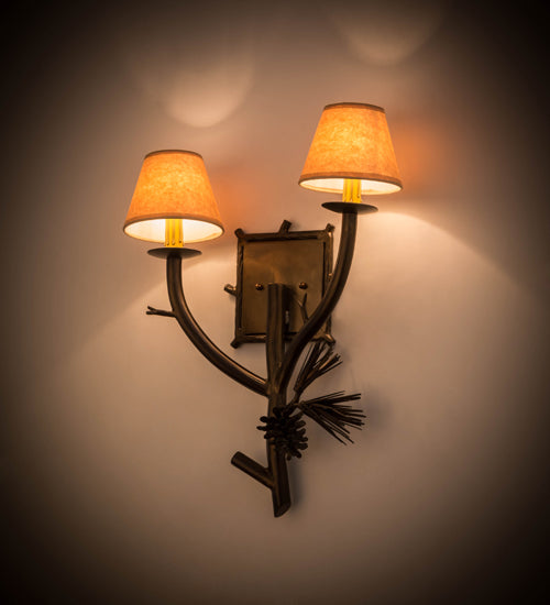 Meyda Lighting Lone Pine 16" 2-Light Antique Copper Right Wall Sconce With Brown Parchment Shade
