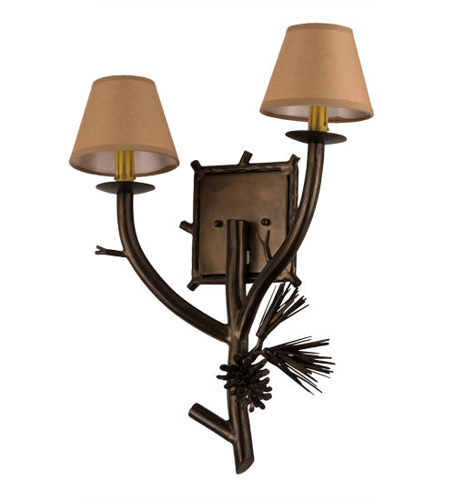 Meyda Lighting Lone Pine 16" 2-Light Antique Copper Right Wall Sconce With Brown Parchment Shade