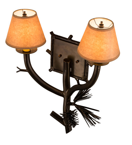 Meyda Lighting Lone Pine 16" 2-Light Antique Copper Right Wall Sconce With Brown Parchment Shade