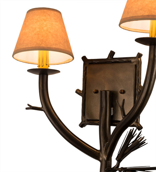 Meyda Lighting Lone Pine 16" 2-Light Antique Copper Right Wall Sconce With Brown Parchment Shade