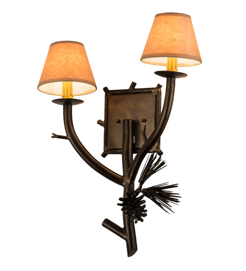 Meyda Lighting Lone Pine 16" 2-Light Antique Copper Right Wall Sconce With Brown Parchment Shade