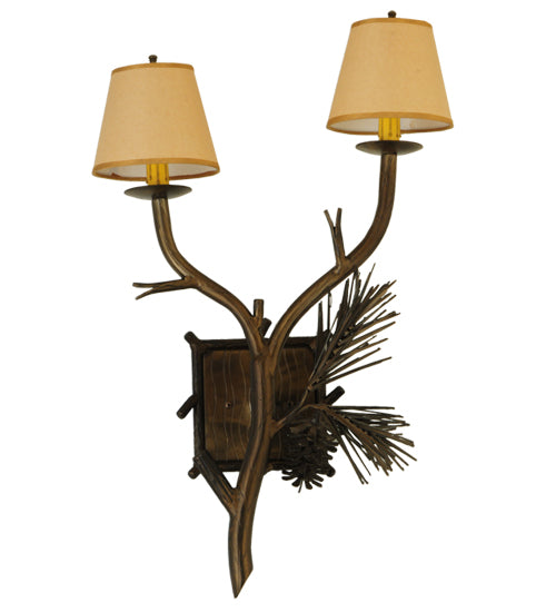 Meyda Lighting Lone Pine 16" 2-Light Antique Copper Wall Sconce With Beige Fabric Shade