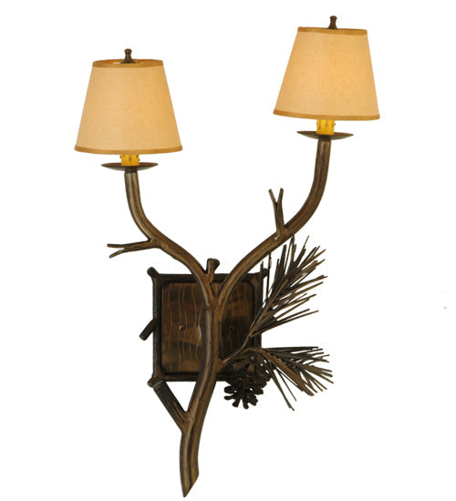 Meyda Lighting Lone Pine 16" 2-Light Antique Copper Wall Sconce With Beige Fabric Shade