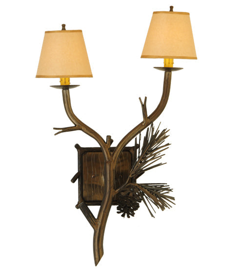 Meyda Lighting Lone Pine 16" 2-Light Antique Copper Wall Sconce With Beige Fabric Shade