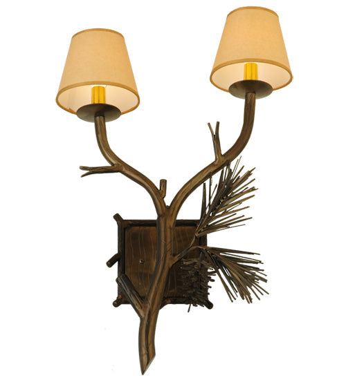 Meyda Lighting Lone Pine 16" 2-Light Antique Copper Wall Sconce With Beige Fabric Shade