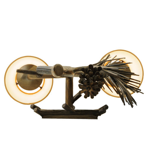 Meyda Lighting Lone Pine 16" 2-Light Antique Copper Wall Sconce With Beige Fabric Shade