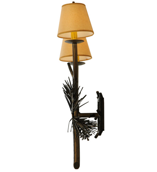 Meyda Lighting Lone Pine 16" 2-Light Antique Copper Wall Sconce With Beige Fabric Shade