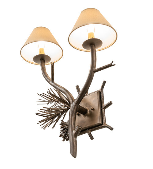 Meyda Lighting Lone Pine 18" 2-Light Antique Copper Wall Sconce With Beige Parchment Shade