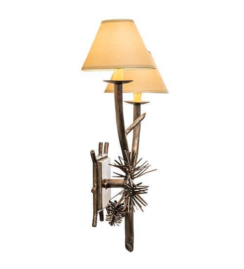 Meyda Lighting Lone Pine 18" 2-Light Antique Copper Wall Sconce With Beige Parchment Shade