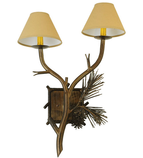 Meyda Lighting Lone Pine 18" 2-Light Antique Copper Wall Sconce With Tuscan Alabaster-Colored Fabric Shade