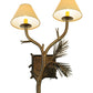 Meyda Lighting Lone Pine 18" 2-Light Antique Copper Wall Sconce With Tuscan Alabaster-Colored Fabric Shade
