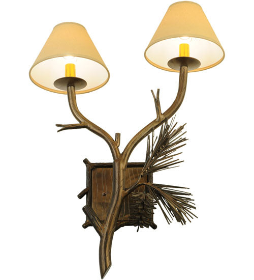 Meyda Lighting Lone Pine 18" 2-Light Antique Copper Wall Sconce With Tuscan Alabaster-Colored Fabric Shade