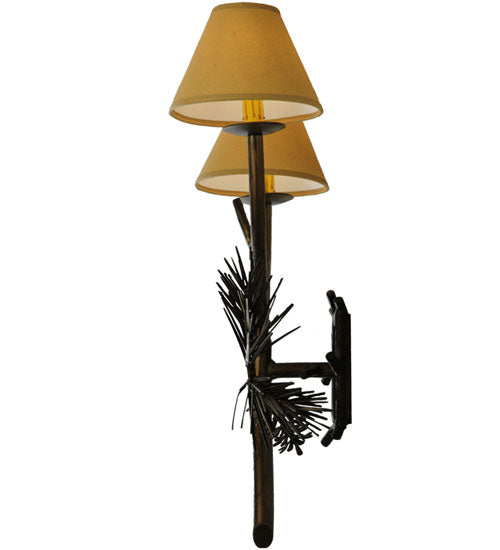 Meyda Lighting Lone Pine 18" 2-Light Antique Copper Wall Sconce With Tuscan Alabaster-Colored Fabric Shade