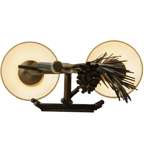 Meyda Lighting Lone Pine 18" 2-Light Antique Copper Wall Sconce With Tuscan Alabaster-Colored Fabric Shade