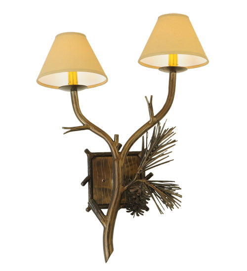 Meyda Lighting Lone Pine 18" 2-Light Antique Copper Wall Sconce With Tuscan Alabaster-Colored Fabric Shade