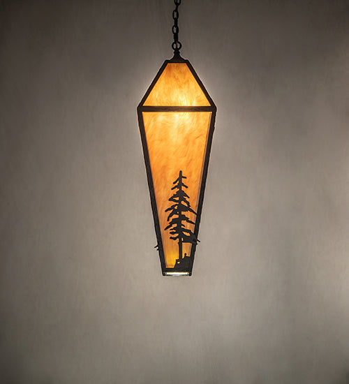 Meyda Lighting Lone Pine 18" 4-Light Black Cracked Ice Pendant Light With Ambra Sienna Idalight Shade
