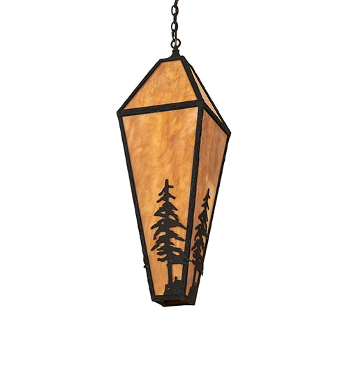 Meyda Lighting Lone Pine 18" 4-Light Black Cracked Ice Pendant Light With Ambra Sienna Idalight Shade