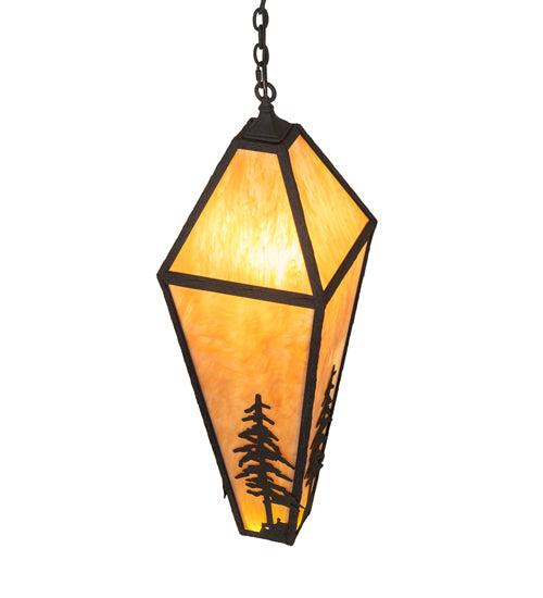 Meyda Lighting Lone Pine 18" 4-Light Black Cracked Ice Pendant Light With Ambra Sienna Idalight Shade