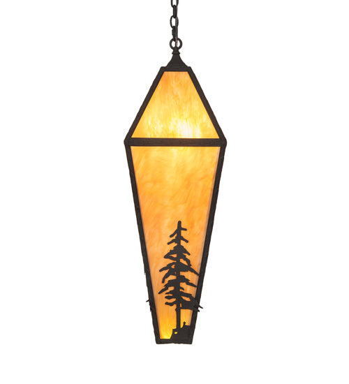 Meyda Lighting Lone Pine 18" 4-Light Black Cracked Ice Pendant Light With Ambra Sienna Idalight Shade
