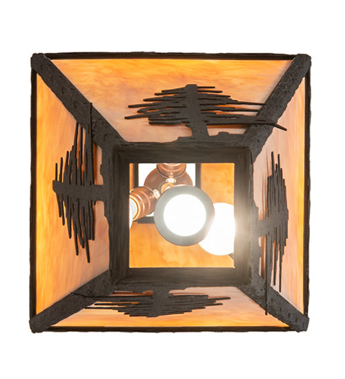 Meyda Lighting Lone Pine 18" 4-Light Black Cracked Ice Pendant Light With Ambra Sienna Idalight Shade