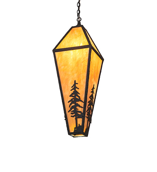 Meyda Lighting Lone Pine 18" 4-Light Black Cracked Ice Pendant Light With Ambra Sienna Idalight Shade