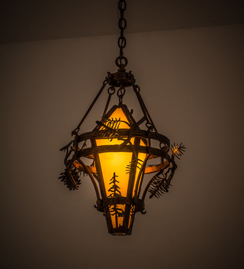 Meyda Lighting Lone Pine 18" Vintage Copper Pendant Light With Tawnyrock Idalight Shade Glass