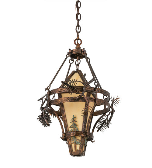 Meyda Lighting Lone Pine 18" Vintage Copper Pendant Light With Tawnyrock Idalight Shade Glass