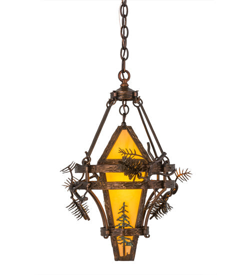 Meyda Lighting Lone Pine 18" Vintage Copper Pendant Light With Tawnyrock Idalight Shade Glass