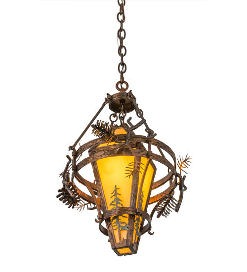 Meyda Lighting Lone Pine 18" Vintage Copper Pendant Light With Tawnyrock Idalight Shade Glass