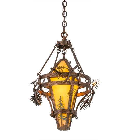 Meyda Lighting Lone Pine 18" Vintage Copper Pendant Light With Tawnyrock Idalight Shade Glass