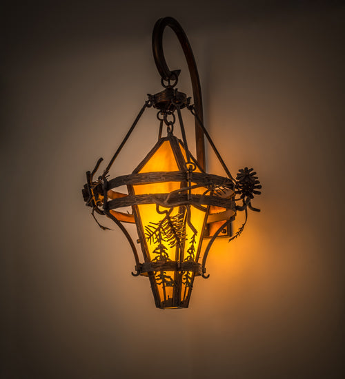 Meyda Lighting Lone Pine 18" Vintage Copper Wall Sconce With Tawnyrock Idalight Shade Glass