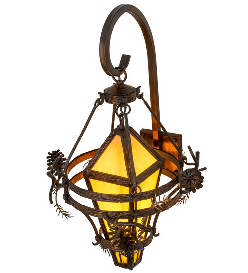 Meyda Lighting Lone Pine 18" Vintage Copper Wall Sconce With Tawnyrock Idalight Shade Glass