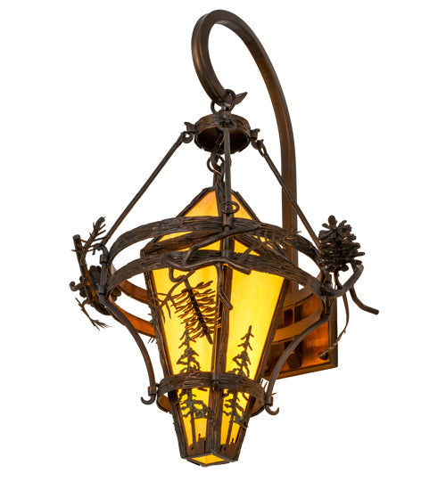 Meyda Lighting Lone Pine 18" Vintage Copper Wall Sconce With Tawnyrock Idalight Shade Glass