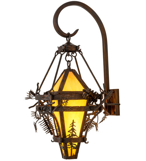 Meyda Lighting Lone Pine 18" Vintage Copper Wall Sconce With Tawnyrock Idalight Shade Glass
