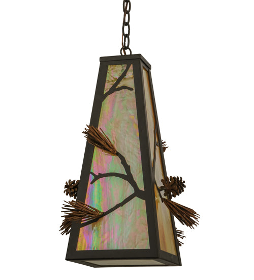 Meyda Lighting Lone Pine 19" Oil Rubbed Bronze & Rust Pendant Light With Beige Iridescent Shade Glass