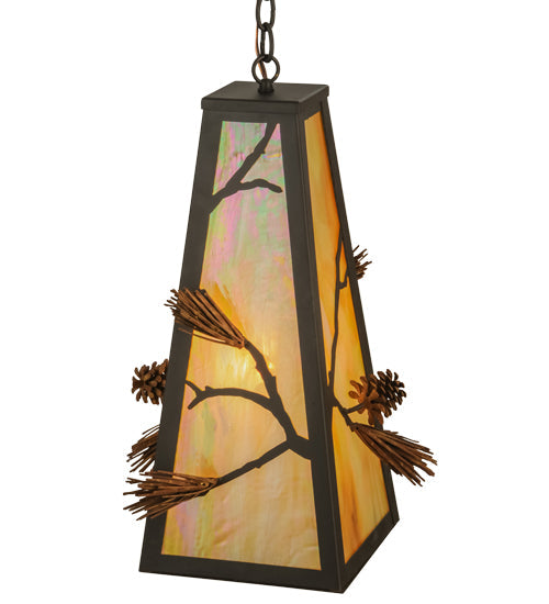 Meyda Lighting Lone Pine 19" Oil Rubbed Bronze & Rust Pendant Light With Beige Iridescent Shade Glass