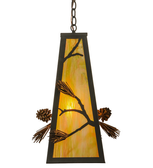 Meyda Lighting Lone Pine 19" Oil Rubbed Bronze & Rust Pendant Light With Beige Iridescent Shade Glass