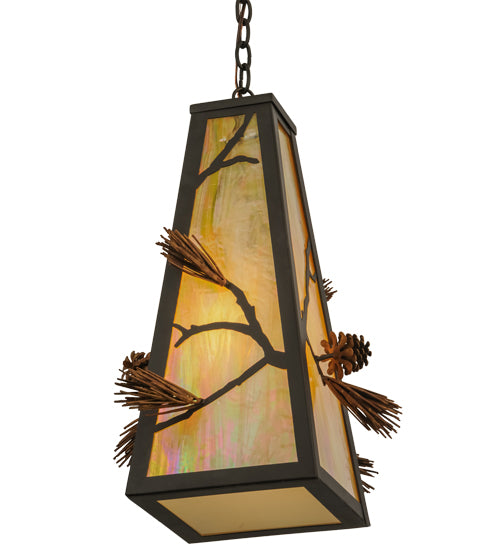 Meyda Lighting Lone Pine 19" Oil Rubbed Bronze & Rust Pendant Light With Beige Iridescent Shade Glass