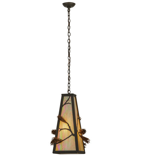 Meyda Lighting Lone Pine 19" Oil Rubbed Bronze & Rust Pendant Light With Beige Iridescent Shade Glass