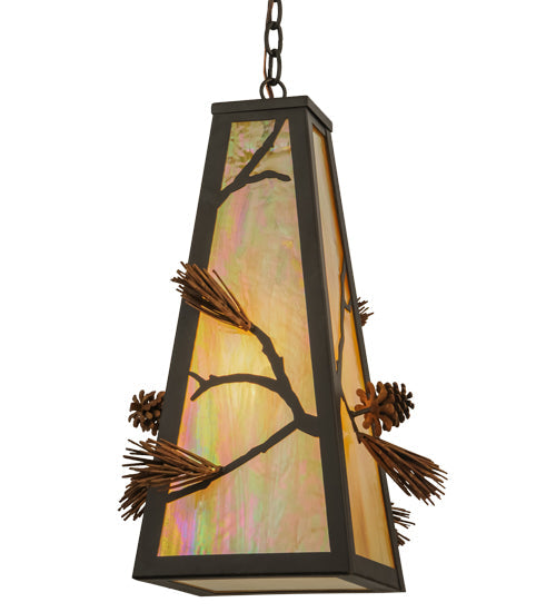 Meyda Lighting Lone Pine 19" Oil Rubbed Bronze & Rust Pendant Light With Beige Iridescent Shade Glass
