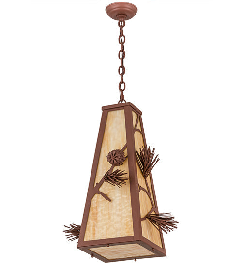 Meyda Lighting Lone Pine 19" Rust Pendant Light With Beige Shade Glass