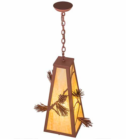 Meyda Lighting Lone Pine 19" Rust Pendant Light With Beige Shade Glass