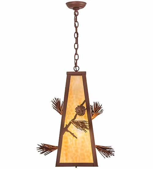 Meyda Lighting Lone Pine 19" Rust Pendant Light With Beige Shade Glass